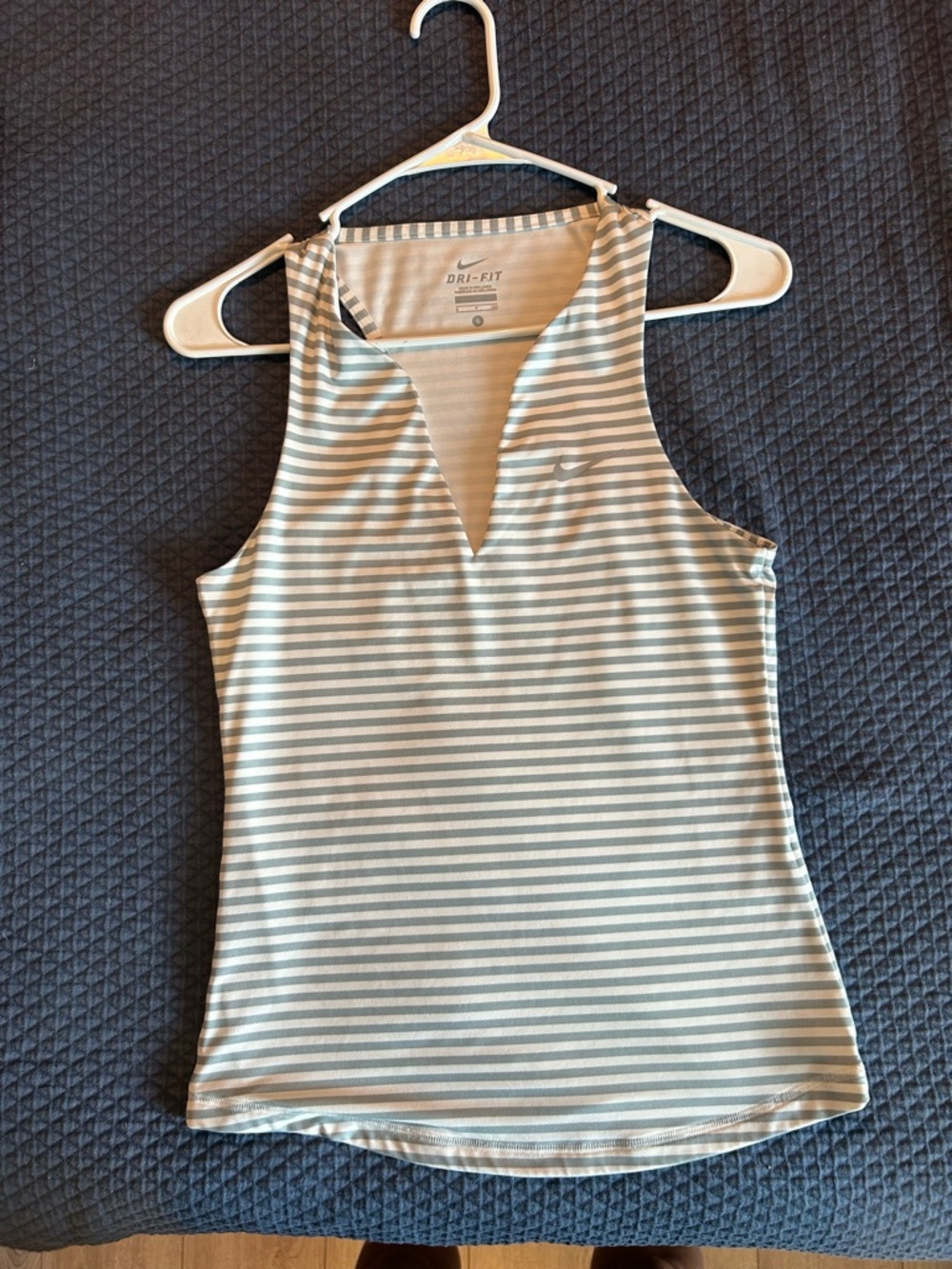 Nike Women’s Dri-FIT Striped V-Notch Tank - Grey & White